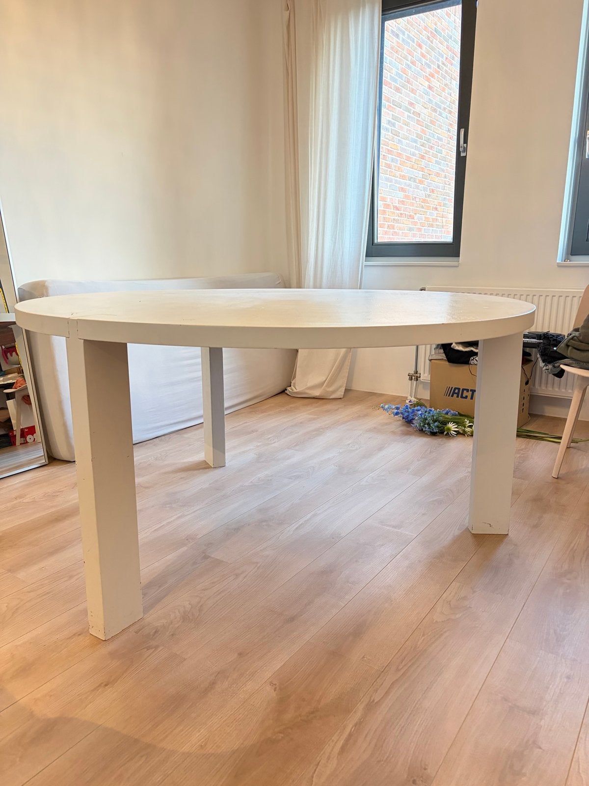 Witte ronde eettafel, 4-persoons, Huis en Inrichting, Ophalen, Gebruikt, 100 tot 150 cm, Rond