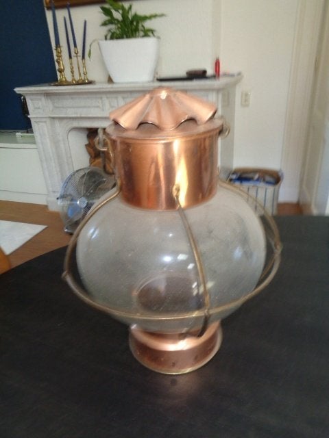 Fraaie oude koperen scheepslamp / stormlamp (39 cm hoog)., Ophalen of Verzenden