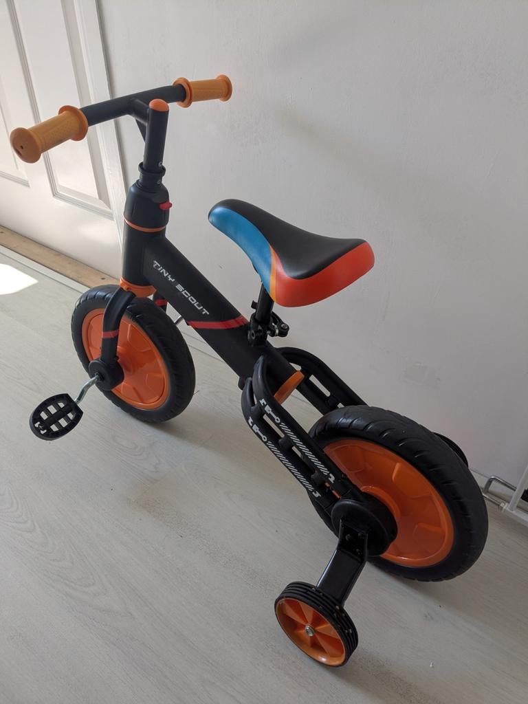 Tiny Scout Loopfiets/Tweewieler met Zijwieltjes, Fietsen en Brommers, Ophalen, Minder dan 16 inch, Zijwieltjes