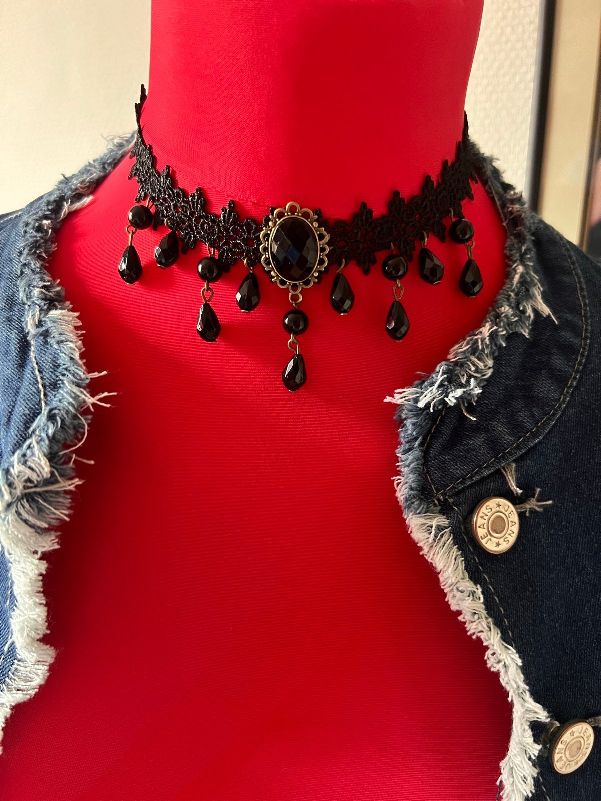 Elegante Victoriaanse choker met zwarte kralen, Zwart, Nieuw, Ophalen of Verzenden, Overige materialen