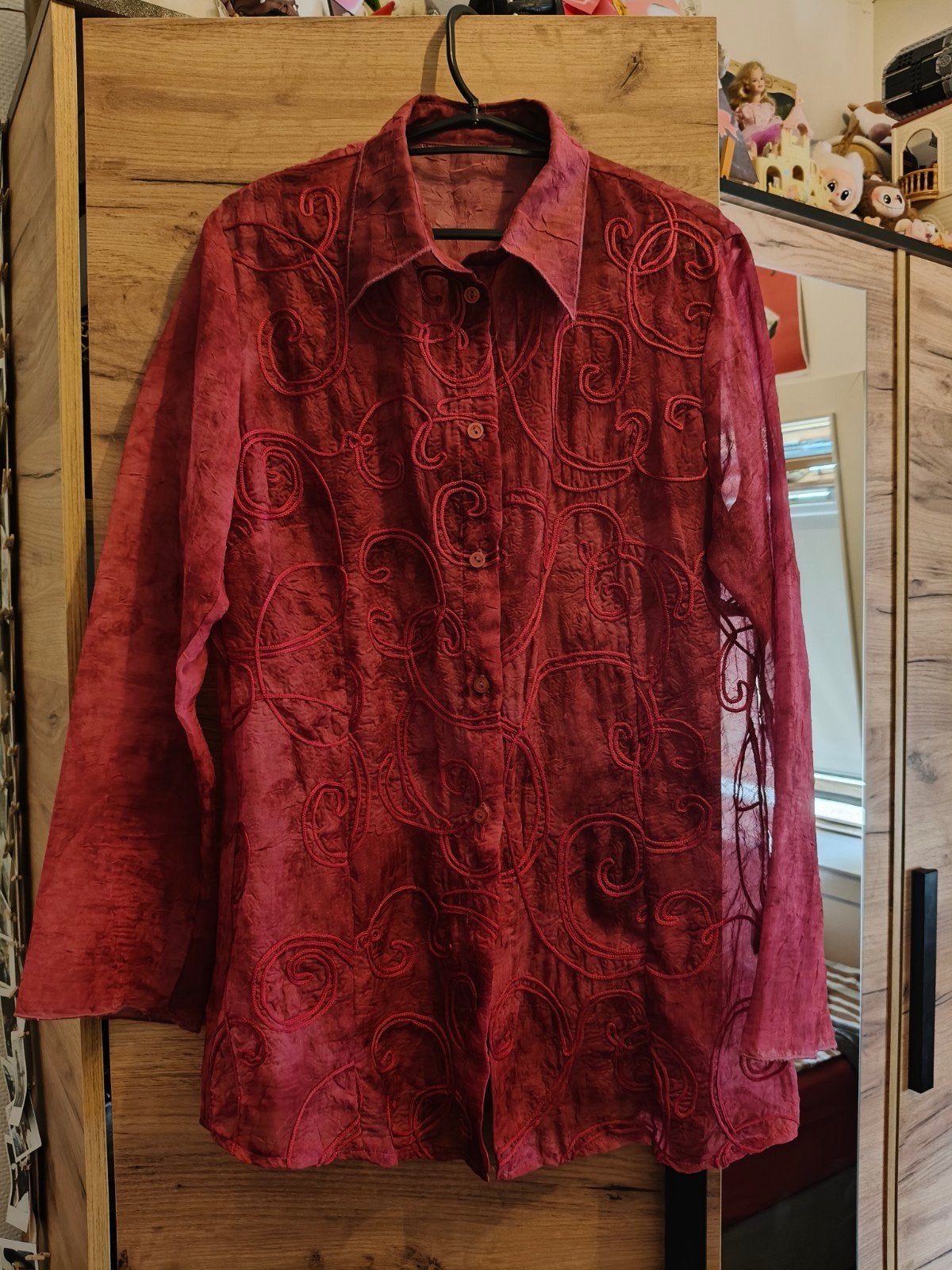 Vintage Crinkle Geborduurd Sheer Shirt Witchy Cottagecore, Maat 38/40 (M), Ophalen of Verzenden, Zo goed als nieuw, Vintage