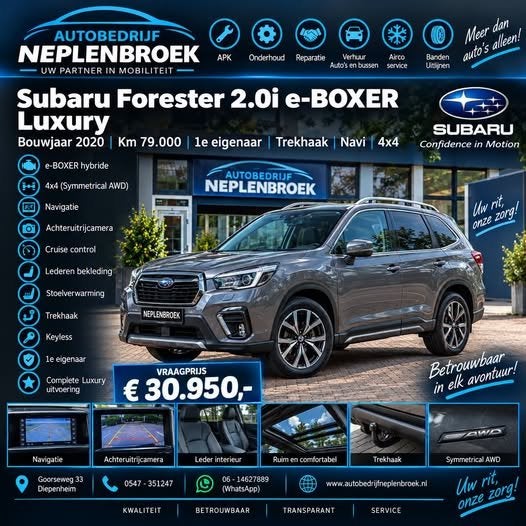 Subaru Forester 2.0i e-BOXER Luxury Bj 2020 Km 79.000 Nap 1e, Auto's, Dealer onderhouden, Euro 6, 4 cilinders, Origineel Nederlands