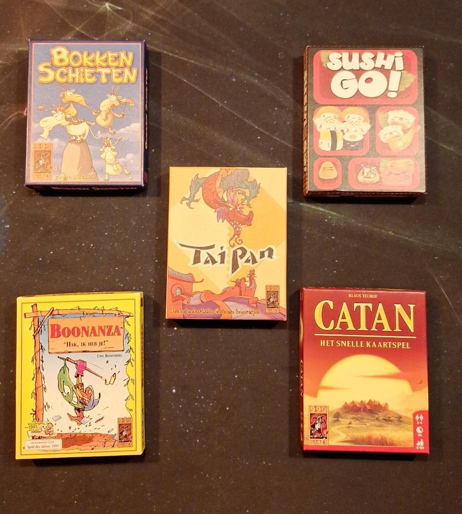 te koop: 5 leuke kaartspellen van 999 en WGG., Vijf spelers of meer, Ophalen, Zo goed als nieuw, 999 games/white goblin games