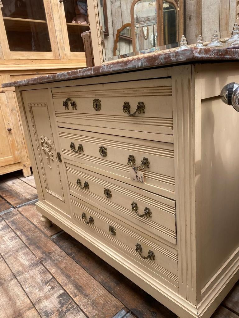Frans brocante kast commode met spiegel, Antiek en Kunst, Ophalen