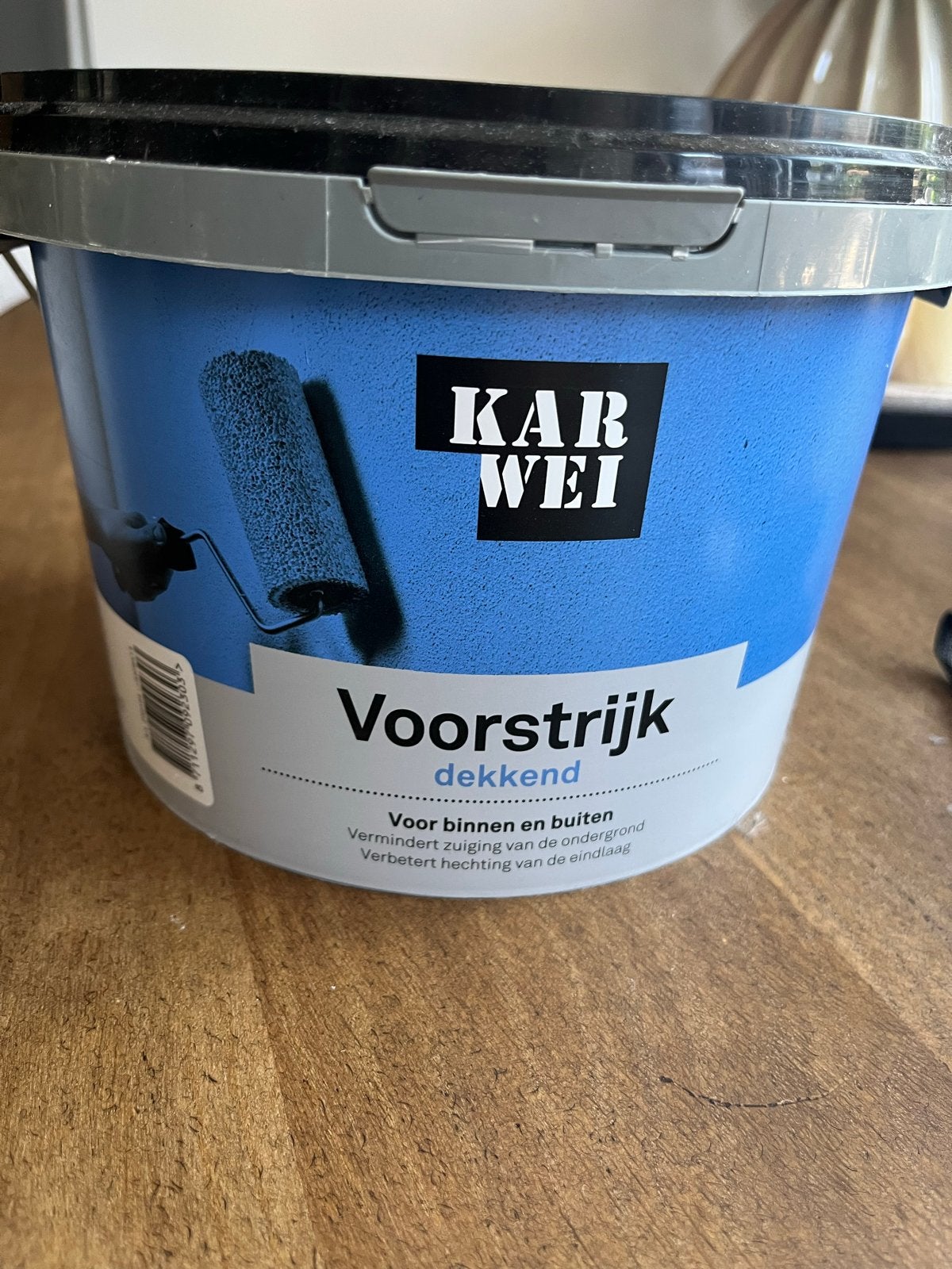 Nieuwe emmer Karwei voorstrijk dekkend grijs 2,5L, Doe-het-zelf en Verbouw, Verf, Beits en Lak, Ophalen, Nieuw, Verf, Grijs
