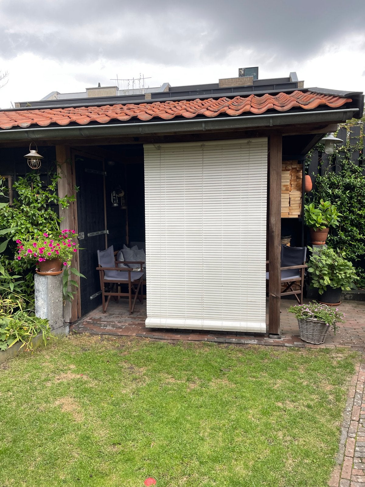 Houten latjes rolgordijn voor buiten, crème/wit, Gebruikt, Overige merken, Ophalen of Verzenden, Rolgordijn