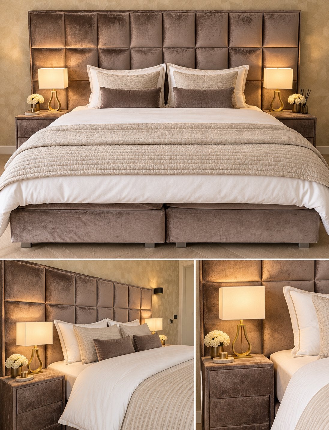 Luxe boxspring taupe 180x200, Ophalen, Gebruikt, Beige, Tweepersoons