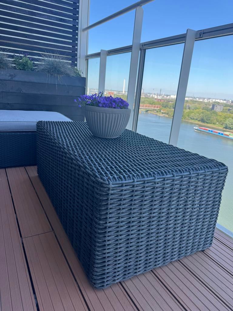 Zwarte gevlochten tuintafel - 120x65x43 cm, Tuin en Terras, Tuintafels, Ophalen, Gebruikt, Rechthoekig, Wicker