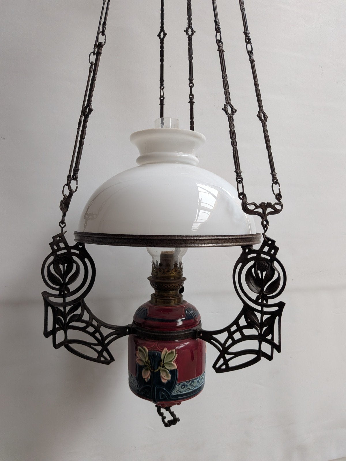 Antieke Jugendstil Petroleumhanglamp ca. 1900 – Art Nouveau, Antiek en Kunst, Ophalen of Verzenden