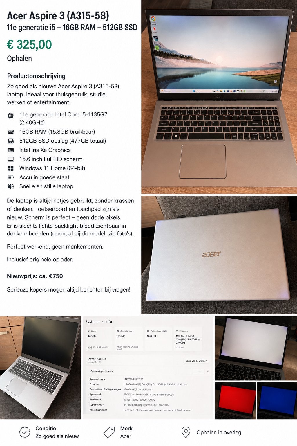 Acer aspire 3, Ophalen, Zo goed als nieuw