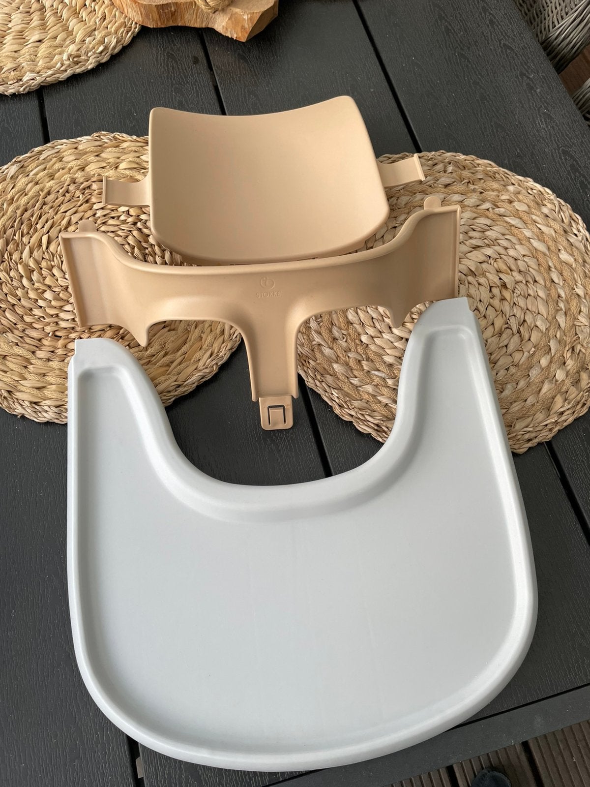 🧡 Naturel Zand Babyset Grijs Eetblad Stokke Tripp Trapp 🧡, Ophalen of Verzenden, Zo goed als nieuw, Meegroeistoel, Aanschuifbaar