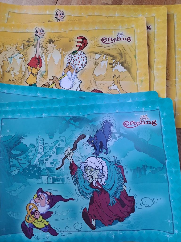 6 Efteling placemats - Sprookjesbos figuren, Ophalen of Verzenden, Gebruikt, Rechthoek, Binnen