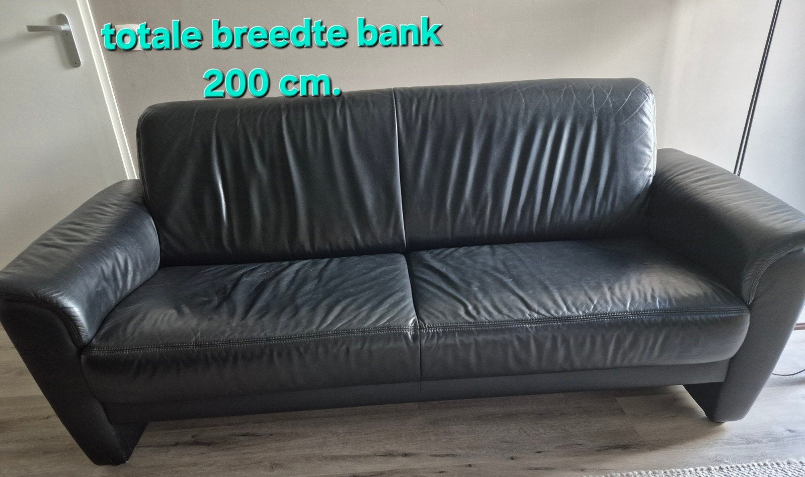LEREN 3 ZITS BANK. (ZWART), Huis en Inrichting, Ophalen, Gebruikt, Driepersoons, Rechte bank