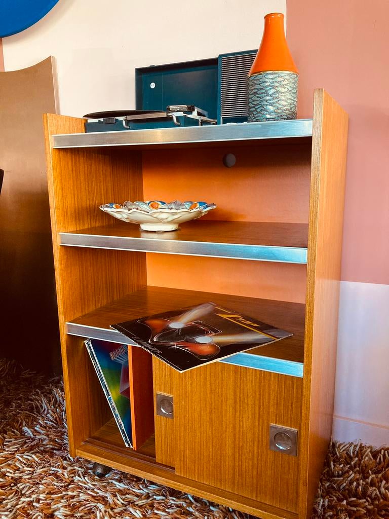 Vintage platenkastje, jaren ‘70, Frans, Huis en Inrichting, Kasten | Boekenkasten, Ophalen, 50 tot 100 cm, Vintage, jaren '70