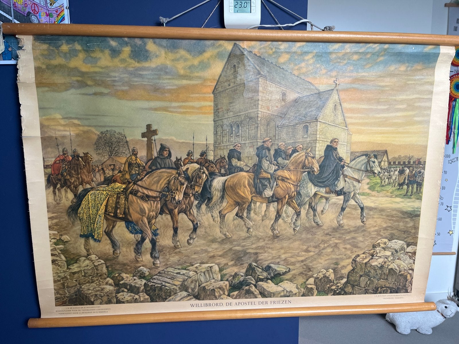 Vintage Schoolplaat Willibrord de Apostel der Friezen (voor, Antiek en Kunst, Antiek | Schoolplaten, Ophalen, Geschiedenis