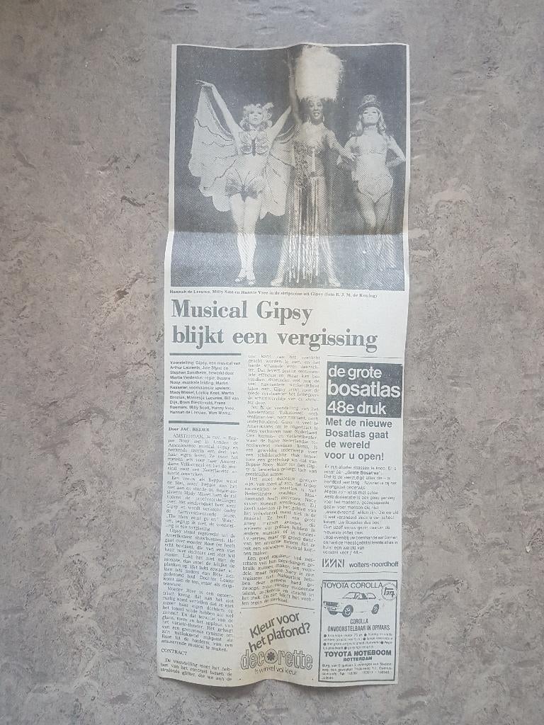Recensie Nederlandse musical Gipsy (1976), Ophalen of Verzenden, 1960 tot 1980, Knipsel(s)