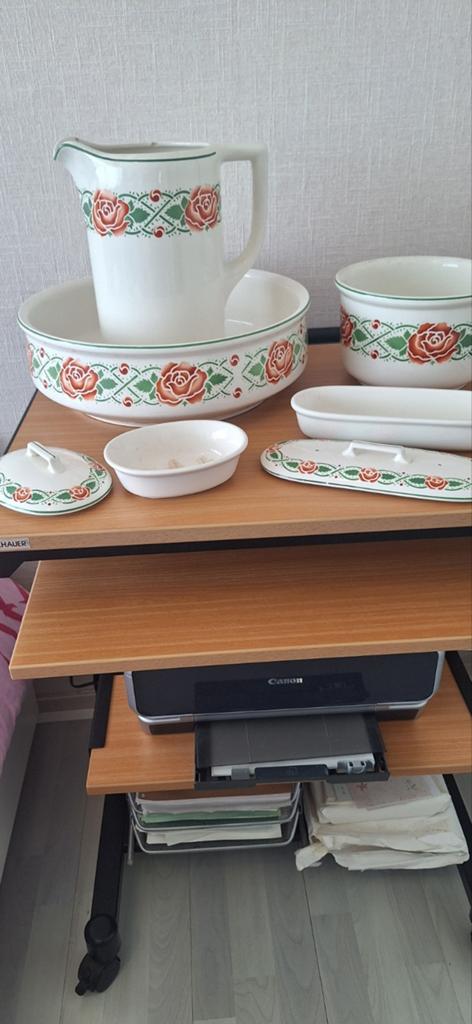 Vintage waskom en kan set met rozenmotief, Antiek en Kunst, Ophalen