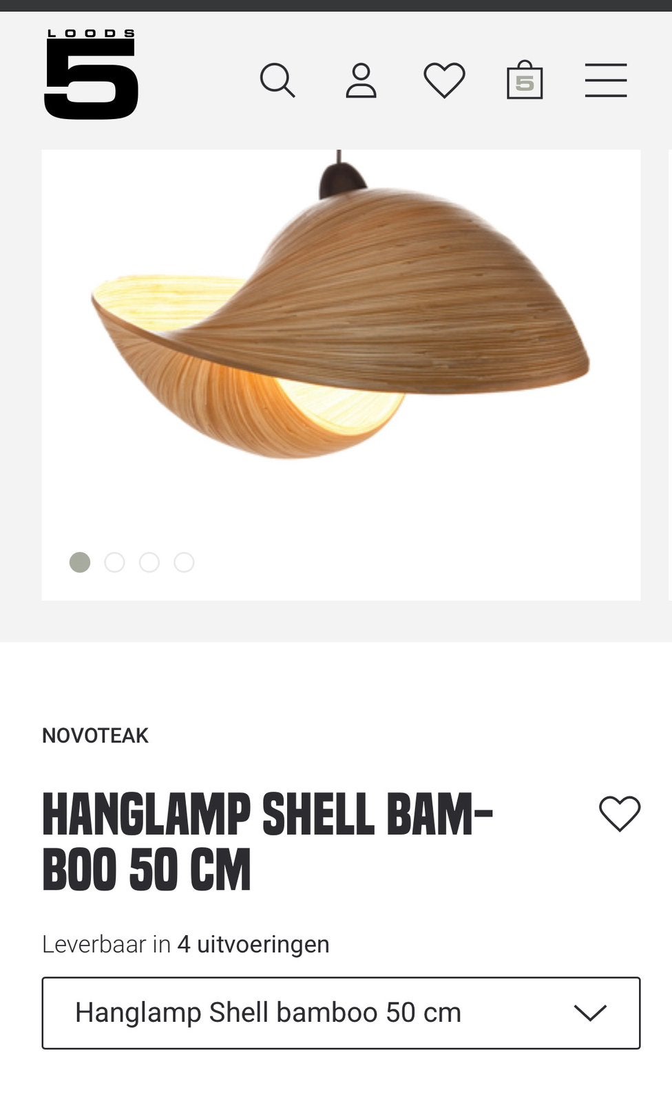 Novoteak hanglamp shell bamboo 50cm, Ophalen, Nieuw