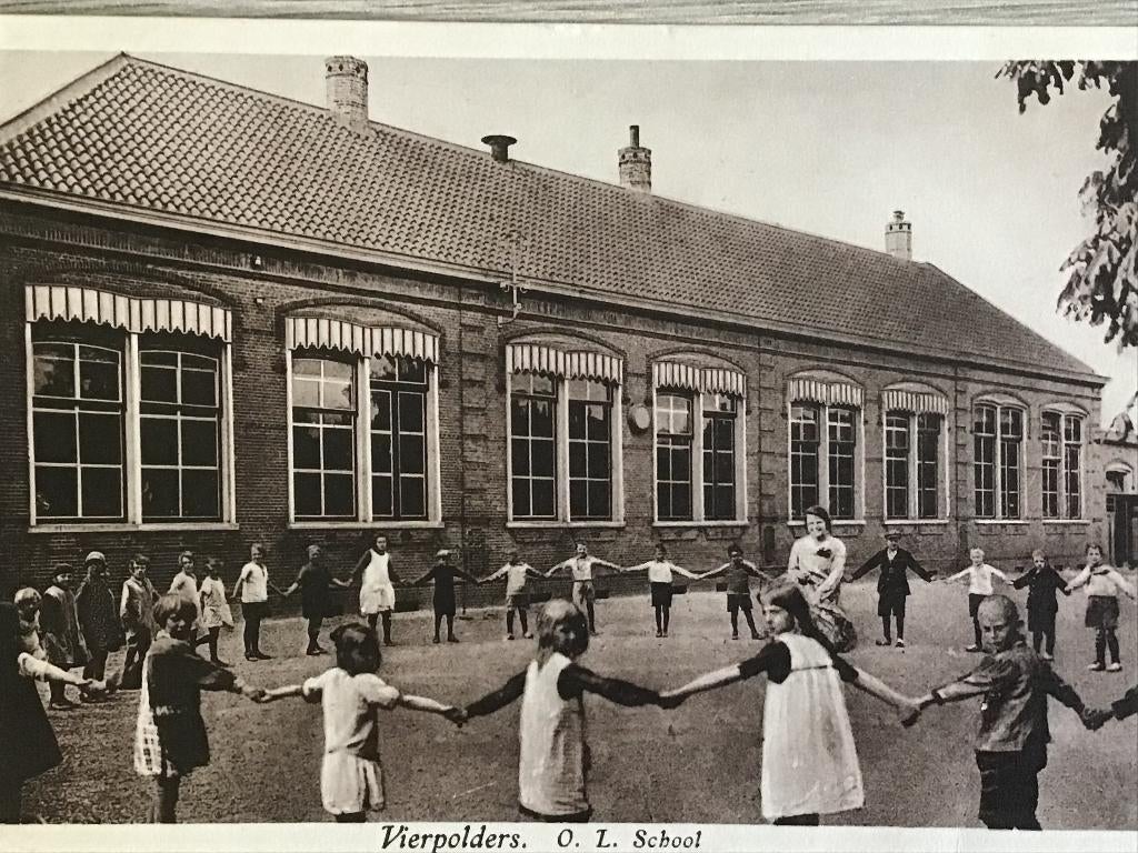 Vierpolders O.L.School met kinderen 1939, Verzenden, 1920 tot 1940, Gelopen, Zuid-Holland