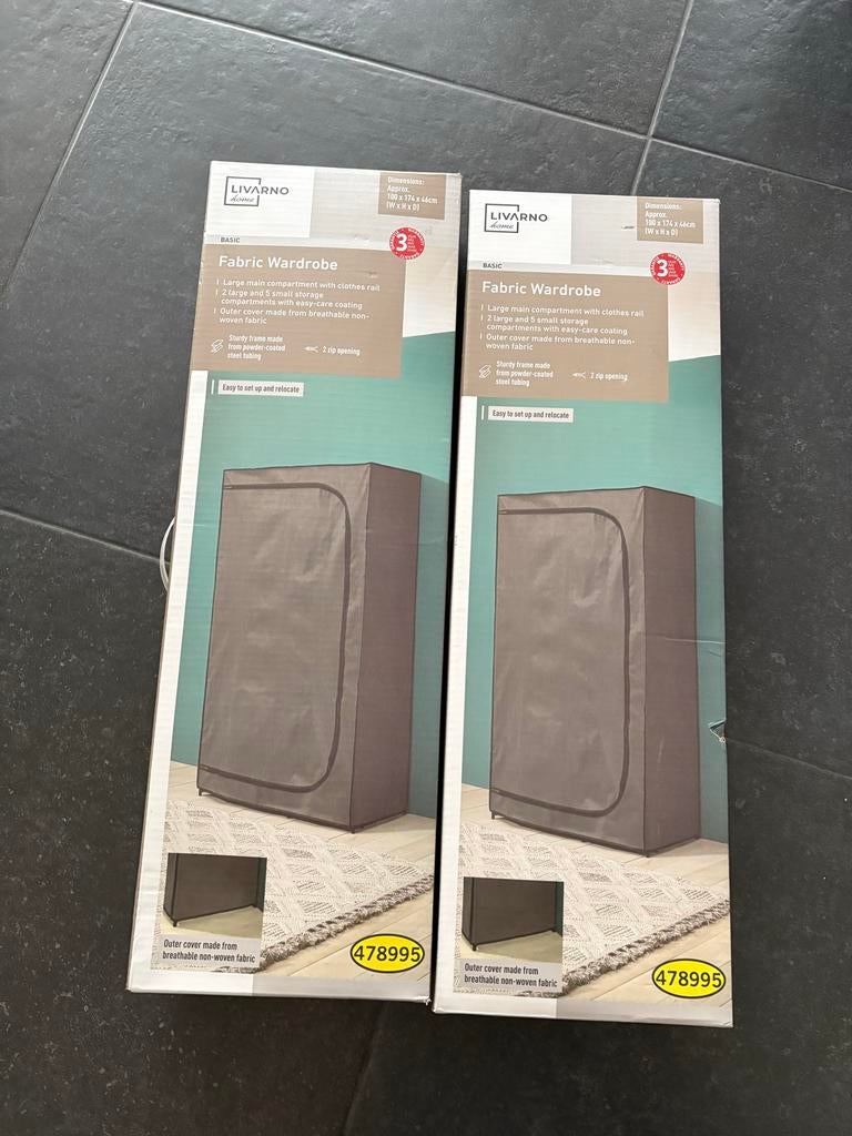 LIVARNO Stoffen Kledingkast - 100x174x46cm (2 stuks), Ophalen, Met plank(en), Nieuw, 50 tot 100 cm
