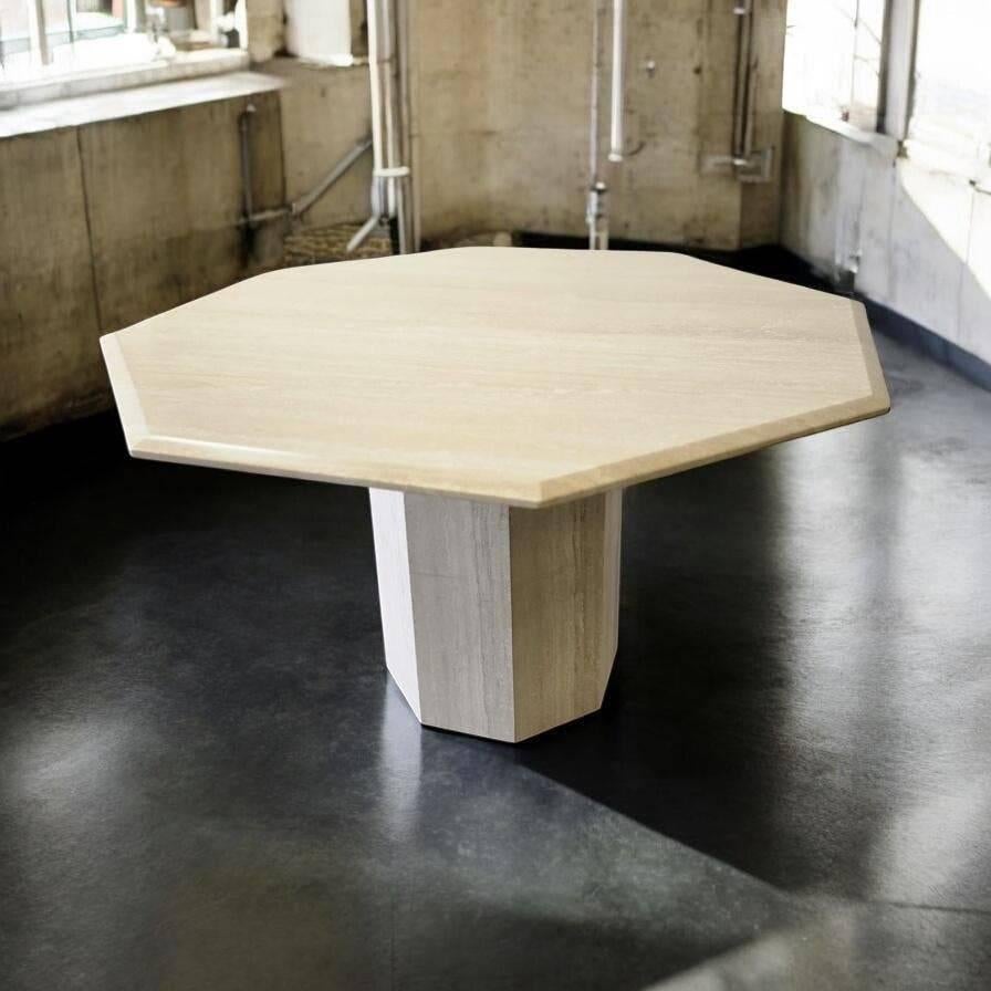 vintage travertin 8-hoekige tafel/ eettafel wabisabi, Huis en Inrichting, Tafels | Eettafels, Ophalen, Rechthoekig, 200 cm of meer