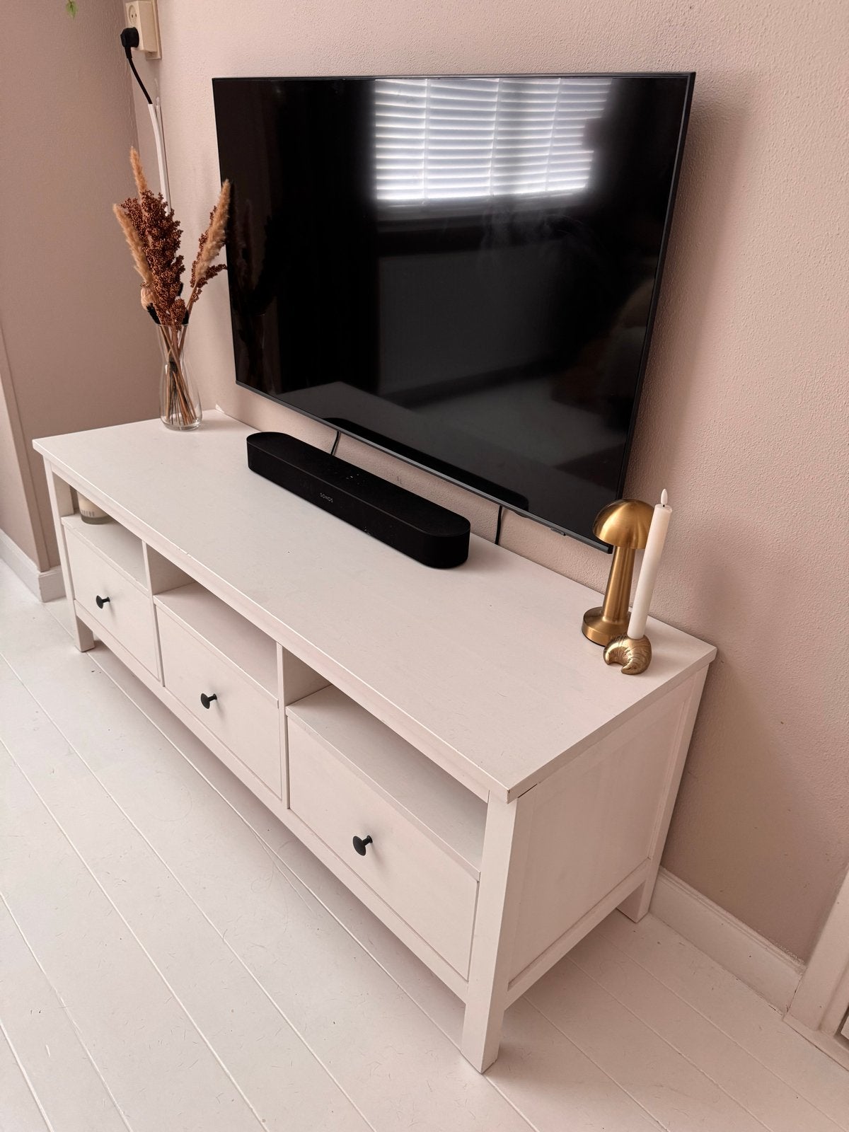 Witte TV-meubel - 150cm, Ophalen, Gebruikt, 100 tot 150 cm, Minder dan 100 cm