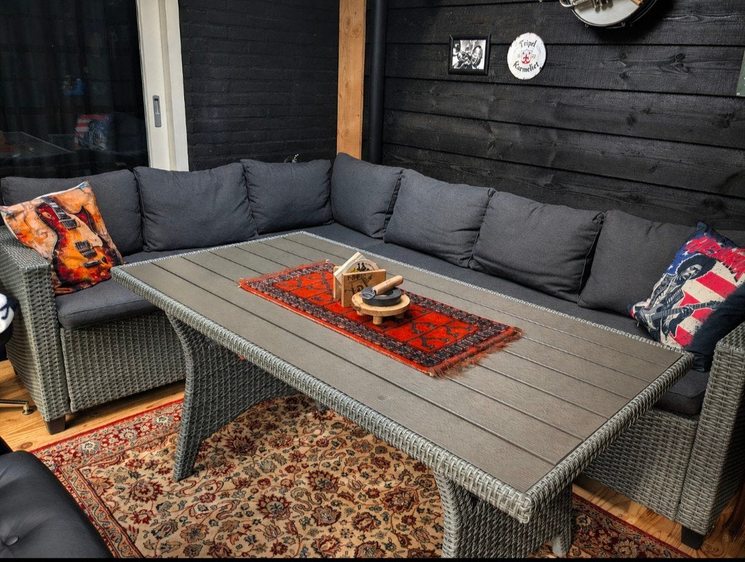 Loungebank met tafel - Grijs wicker en composiet, Ophalen, Gebruikt, Rechthoekig, Wicker