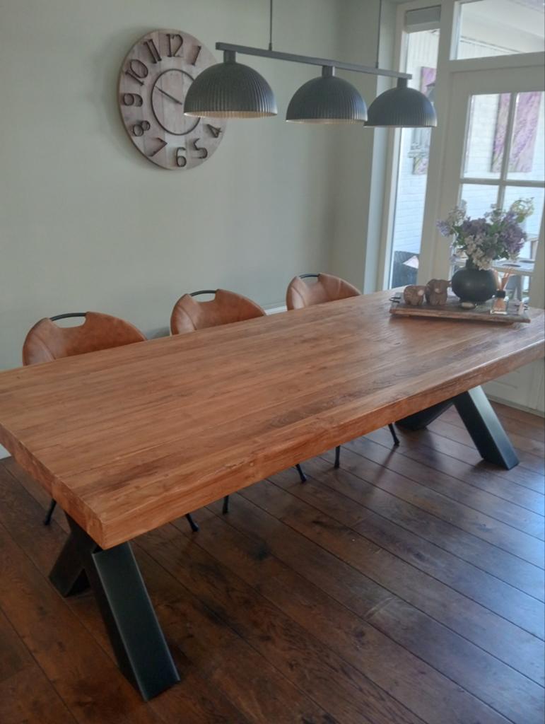 Eet tafel  st. Framel 251cm br106 cm h 78 cm dikte blad 8 cm, Ophalen, Gebruikt, 100 tot 150 cm, 200 cm of meer