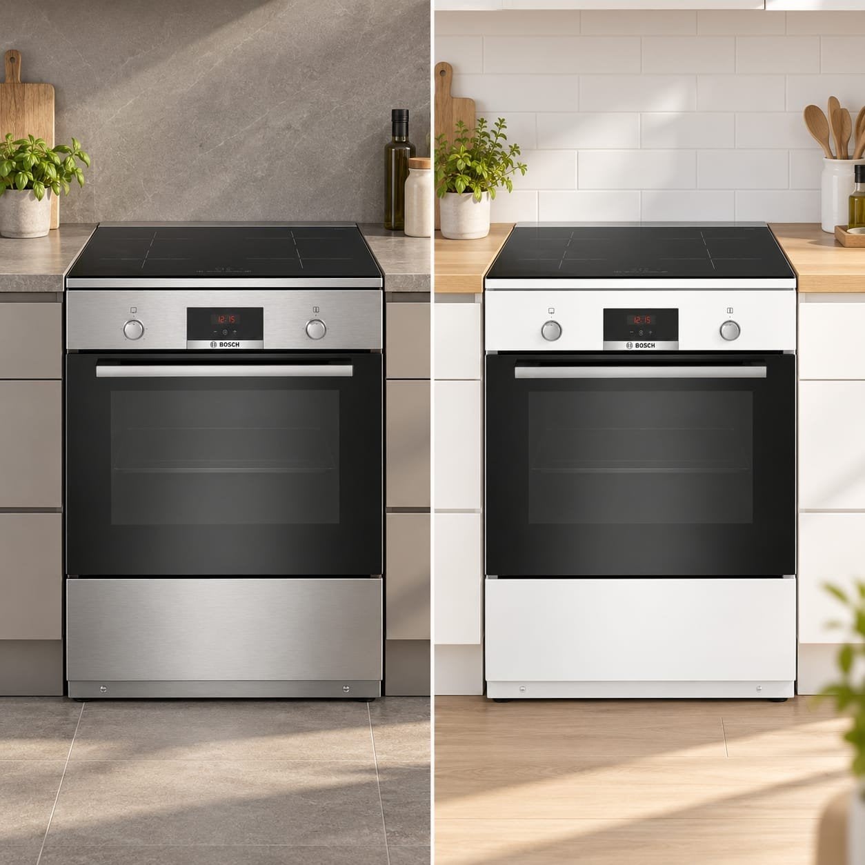 NIEUW BOSCH INDUCTIE FORNUIS – WIT OF RVS, Hete lucht, 60 cm of meer, Nieuw, Vrijstaand