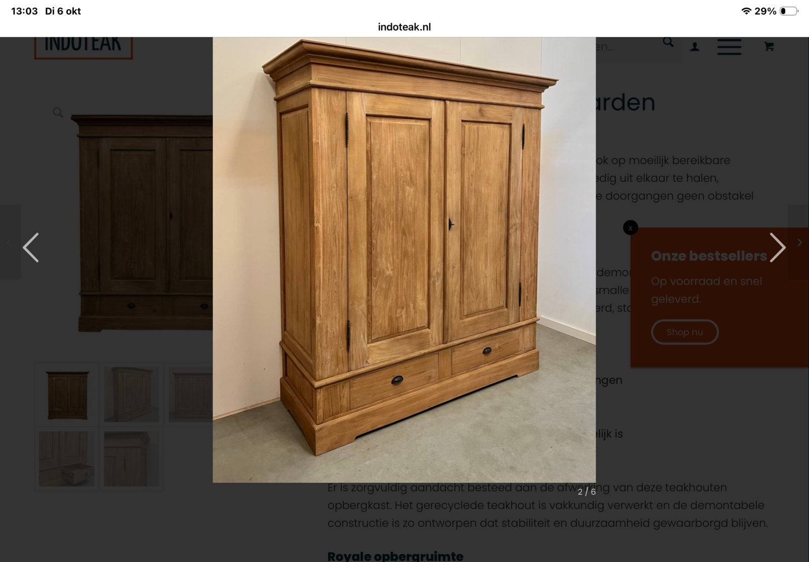 Massief houten kledingkast met lades en hangruimte, Huis en Inrichting, Gebruikt, 100 tot 150 cm, 200 cm of meer, Teakhout