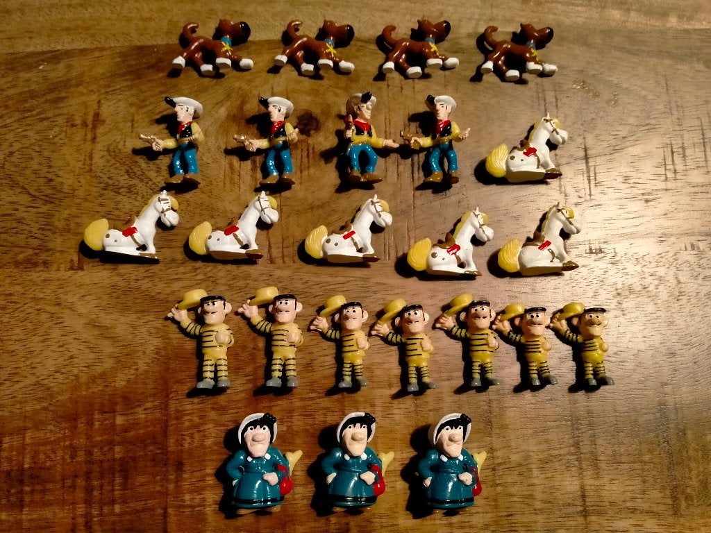 Lucky Luke Dalton Rataplan strip MINI figuren figuurtjes, Verzamelen, Stripfiguren, Verzenden, Overige figuren, Gebruikt, Beeldje of Figuurtje