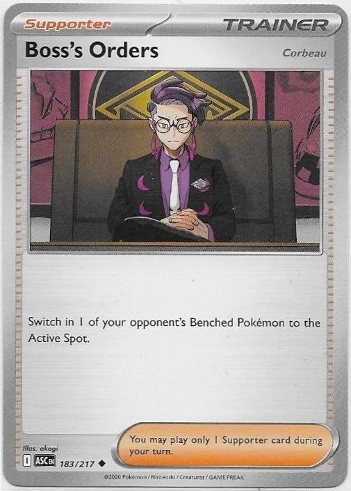 Ascended Heroes,  Boss's Orders [Corbeau] [uncommon] 183/217, Hobby en Vrije tijd, Verzamelkaartspellen | Pokémon, Nieuw, Losse kaart