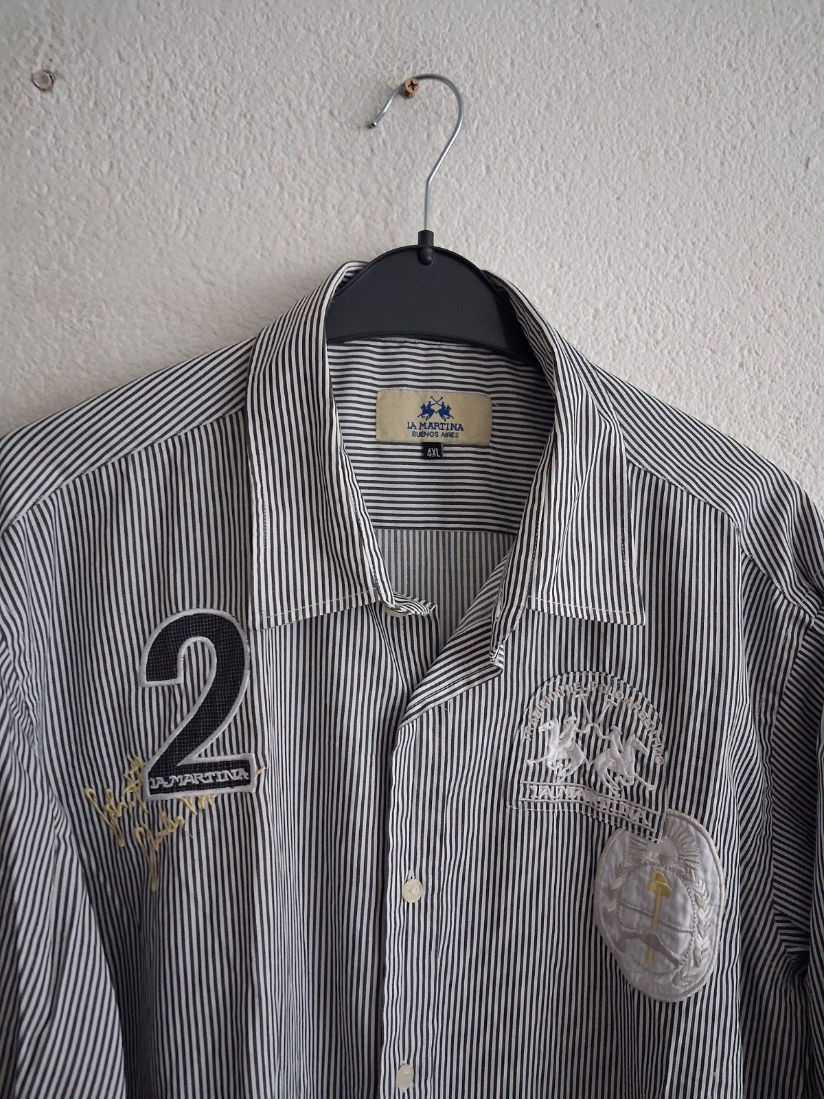 La Martina gestreept overhemd met patches - Maat 4XL, Zwart, Ophalen of Verzenden, Zo goed als nieuw, Overige halswijdtes
