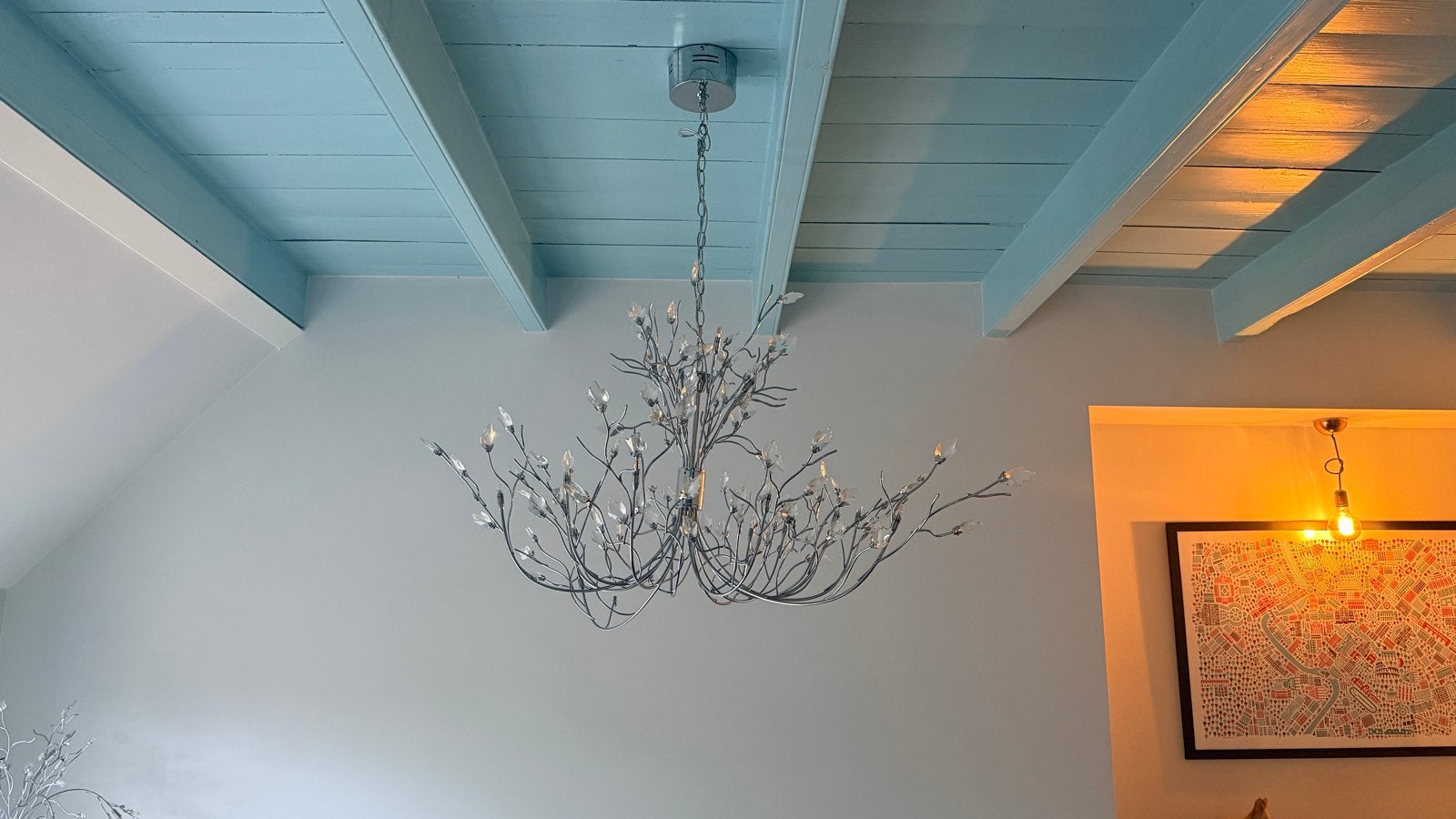 Design Kroonluchter & Staande Lamp met Geslepen Glas, Ophalen, Gebruikt, Glas