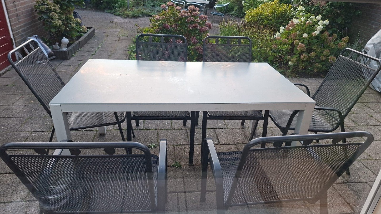 Mooie eettafel (90x160cm) met 6 stevige stoelen, Ophalen, Overige materialen, Gebruikt, 6 zitplaatsen