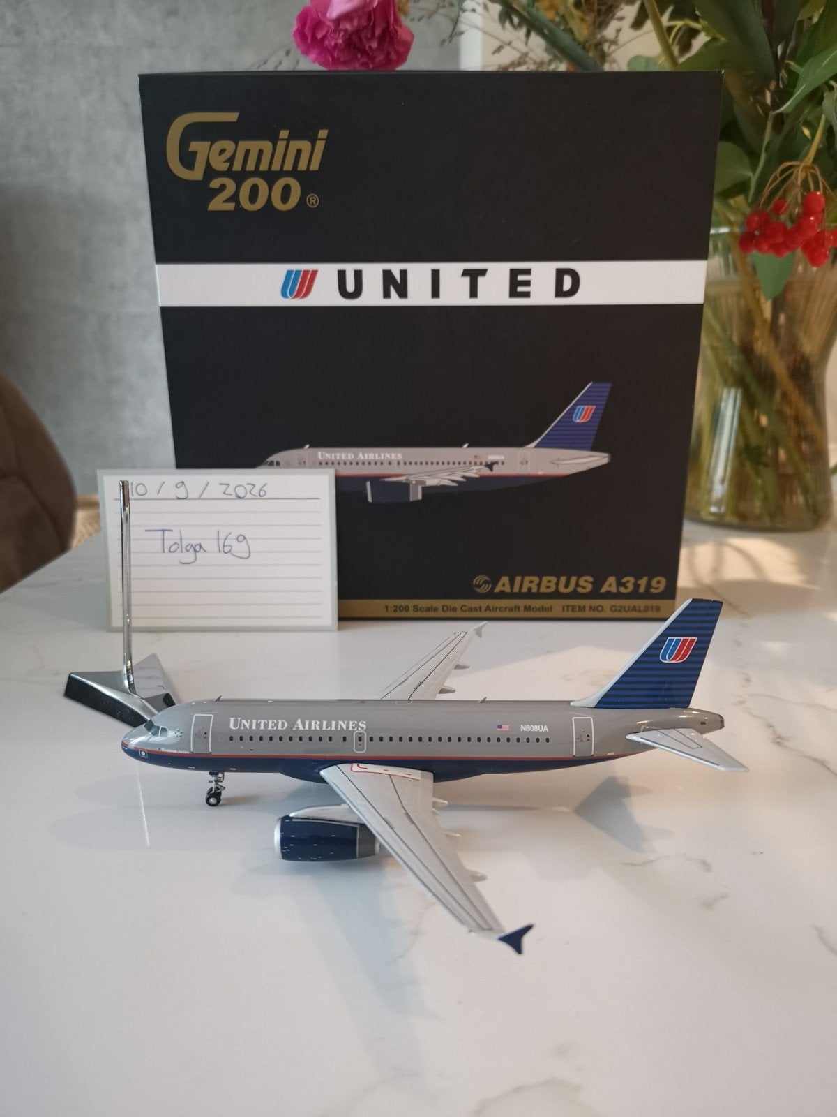 United A319 Gemini Jets 1:200 G2UAL019 Reg. N808UA, Overige merken, 1:200 of kleiner, Nieuw, Ophalen of Verzenden