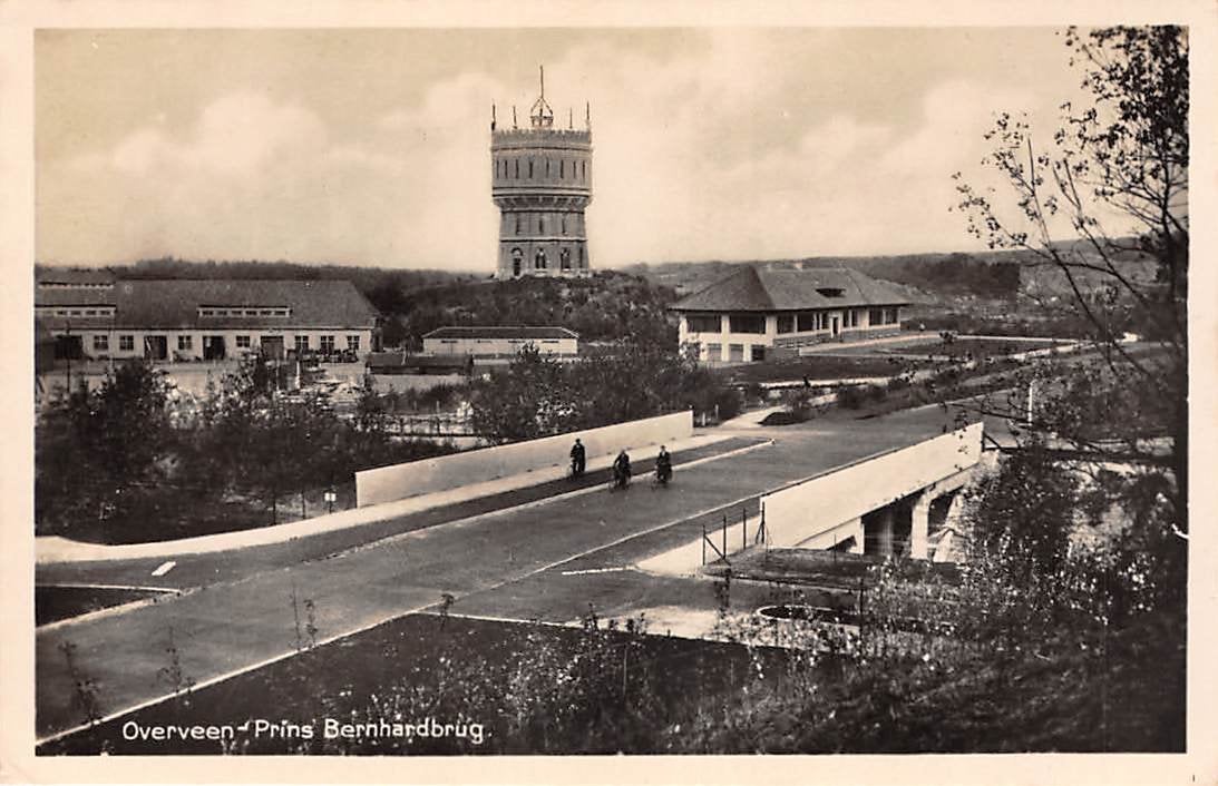 Overveen - Prins Bernhardbrug met watertoren Haarlem, Ophalen of Verzenden, 1920 tot 1940, Ongelopen, Noord-Holland