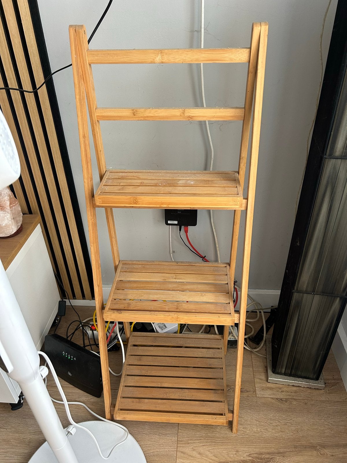 Bamboe Houten ladder opberg rek met 3 planken, Ophalen, Gebruikt