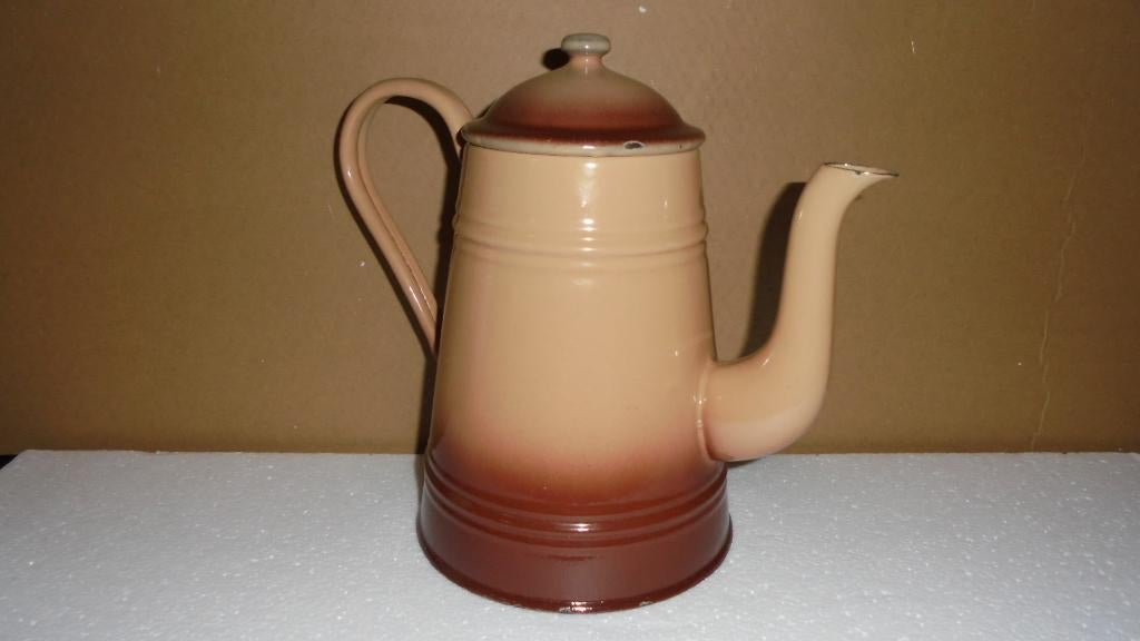 beige/bruin emaille koffiekan H23cm, Antiek en Kunst, Ophalen of Verzenden
