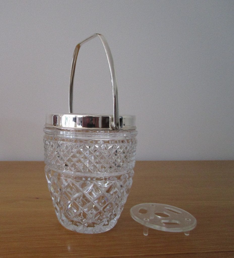 vintage ijsemmer geslepen helder glas + smeltwaterrooster, Huis en Inrichting, Ophalen of Verzenden, Glas, Overige stijlen, Glas of Glazen