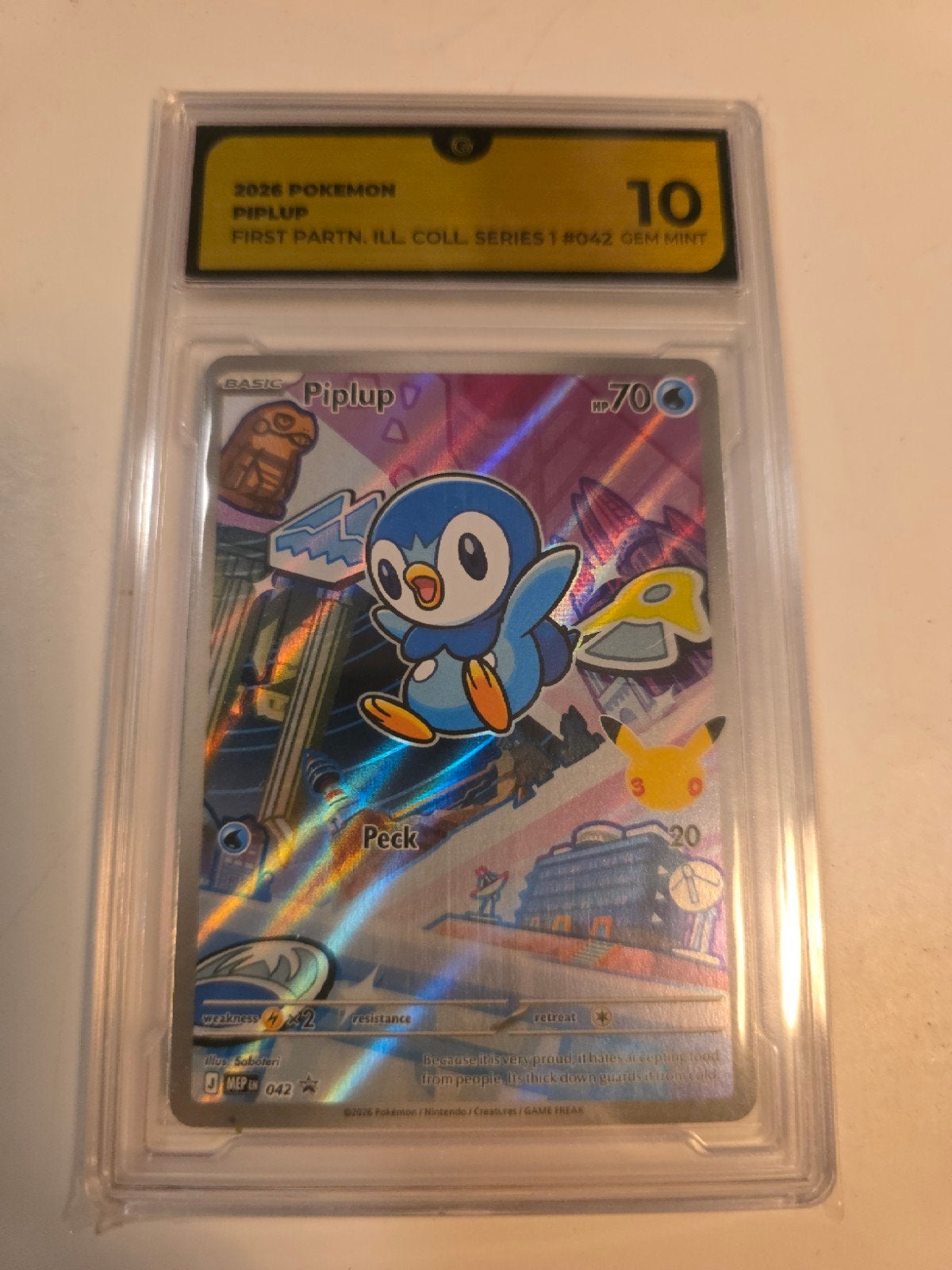 Pokemon Piplup Global Grading 10 GEM MINT, Ophalen of Verzenden, Nieuw, Losse kaart
