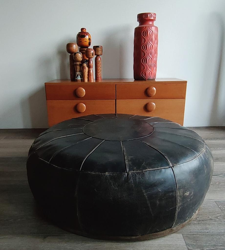 XL vintage lederen poef, Ophalen