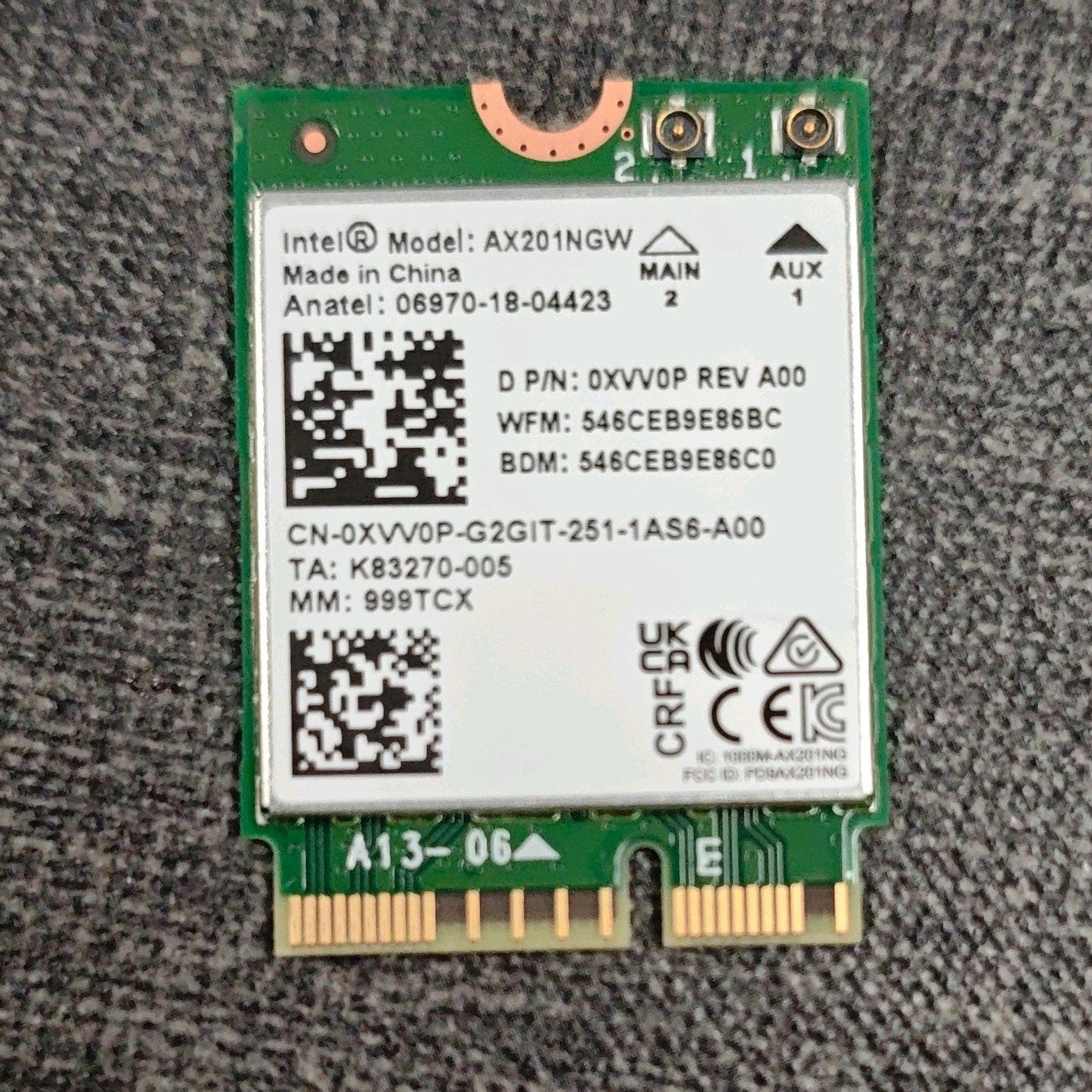 Intel AX201 M.2 Wifi 6 & BlueTooth 5.2 Netwerkaart PCIe, Ophalen, Gebruikt, Intern, Intel