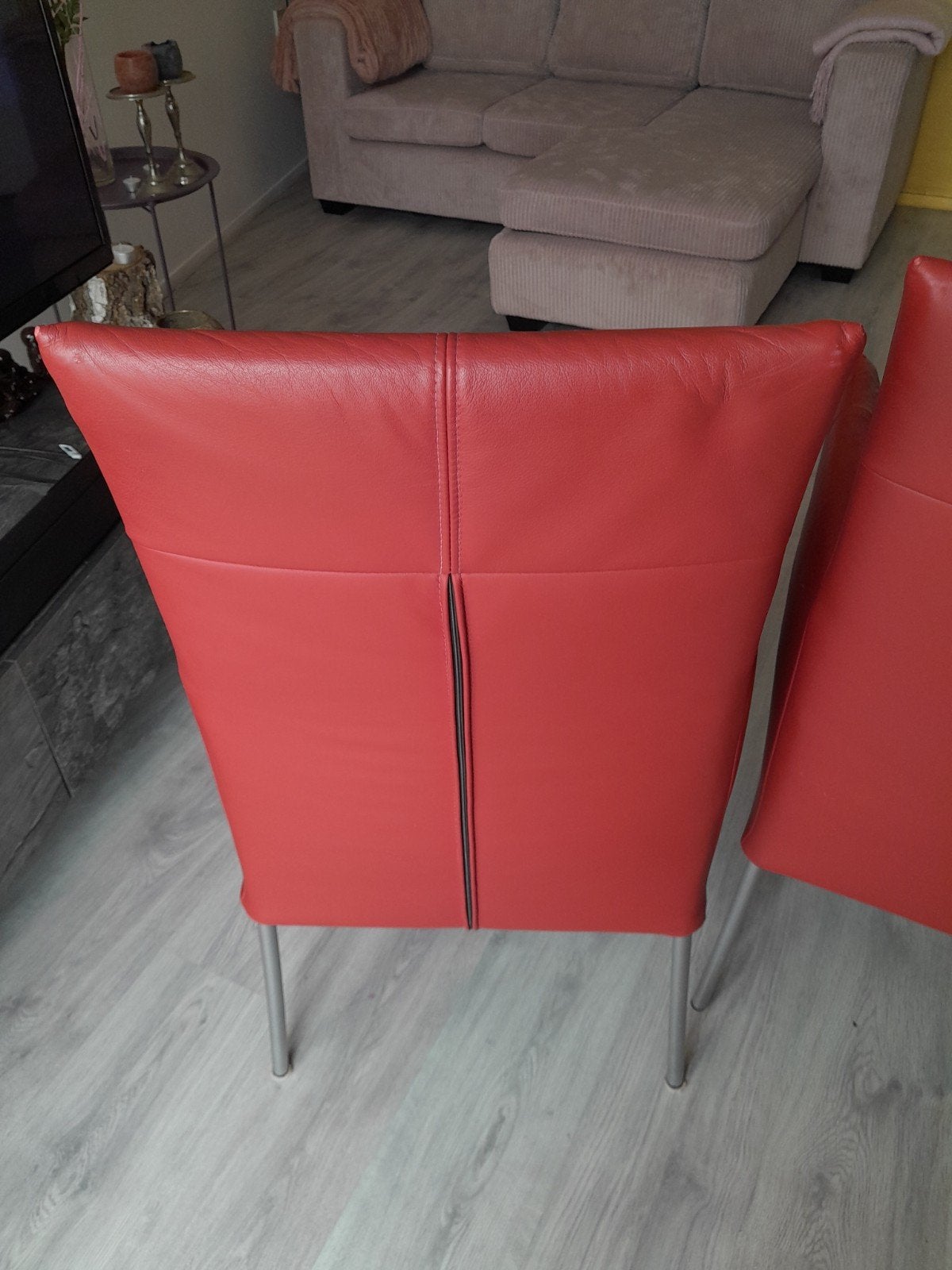 2 rode leren stoelen, Huis en Inrichting, Ophalen, Gebruikt, Rood