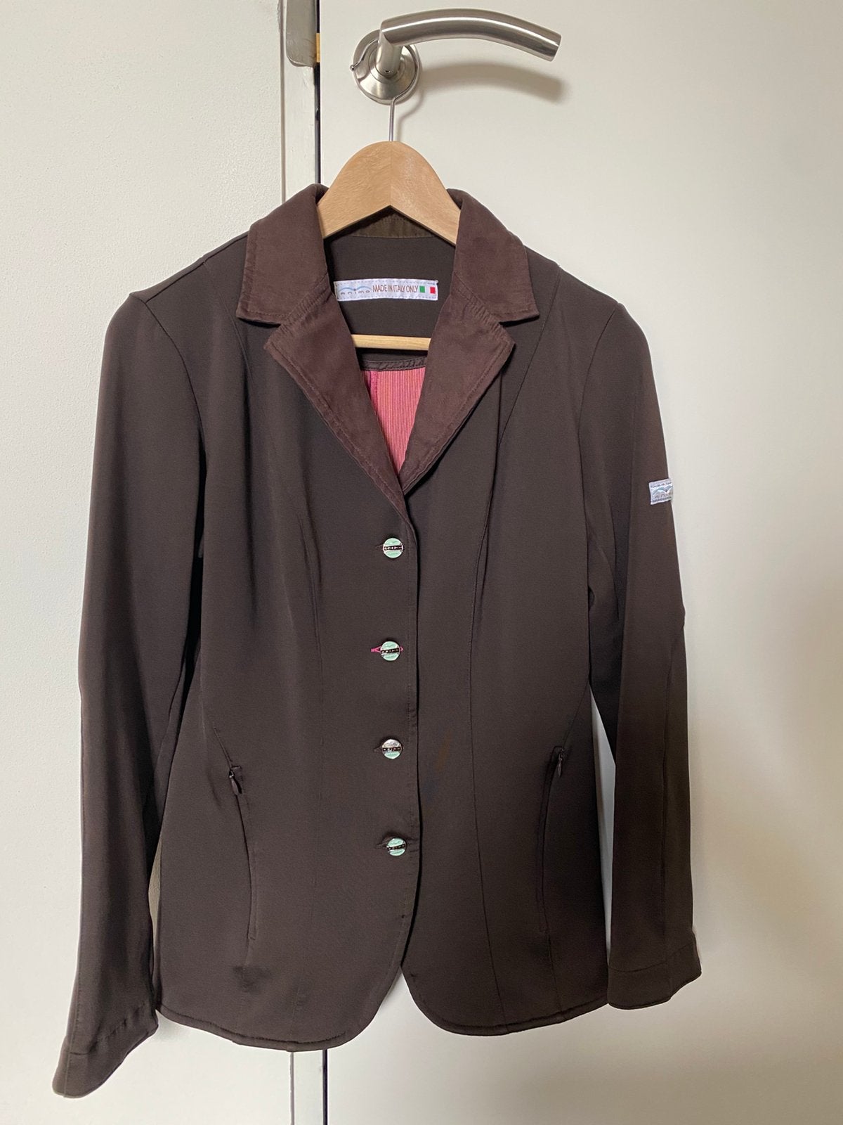 Donkerbruin animo wedstrijd/concoursjas maat 38(EU), Dieren en Toebehoren, Paardrijkleding, Animo, Kinderen, Sneldrogend, Ophalen of Verzenden