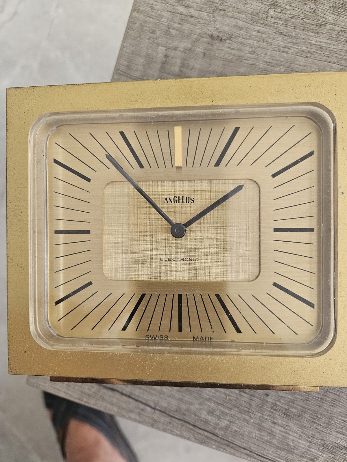 Angelus Electronic Swiss Made Tafelklok - Vintage Goud, Antiek en Kunst, Ophalen of Verzenden