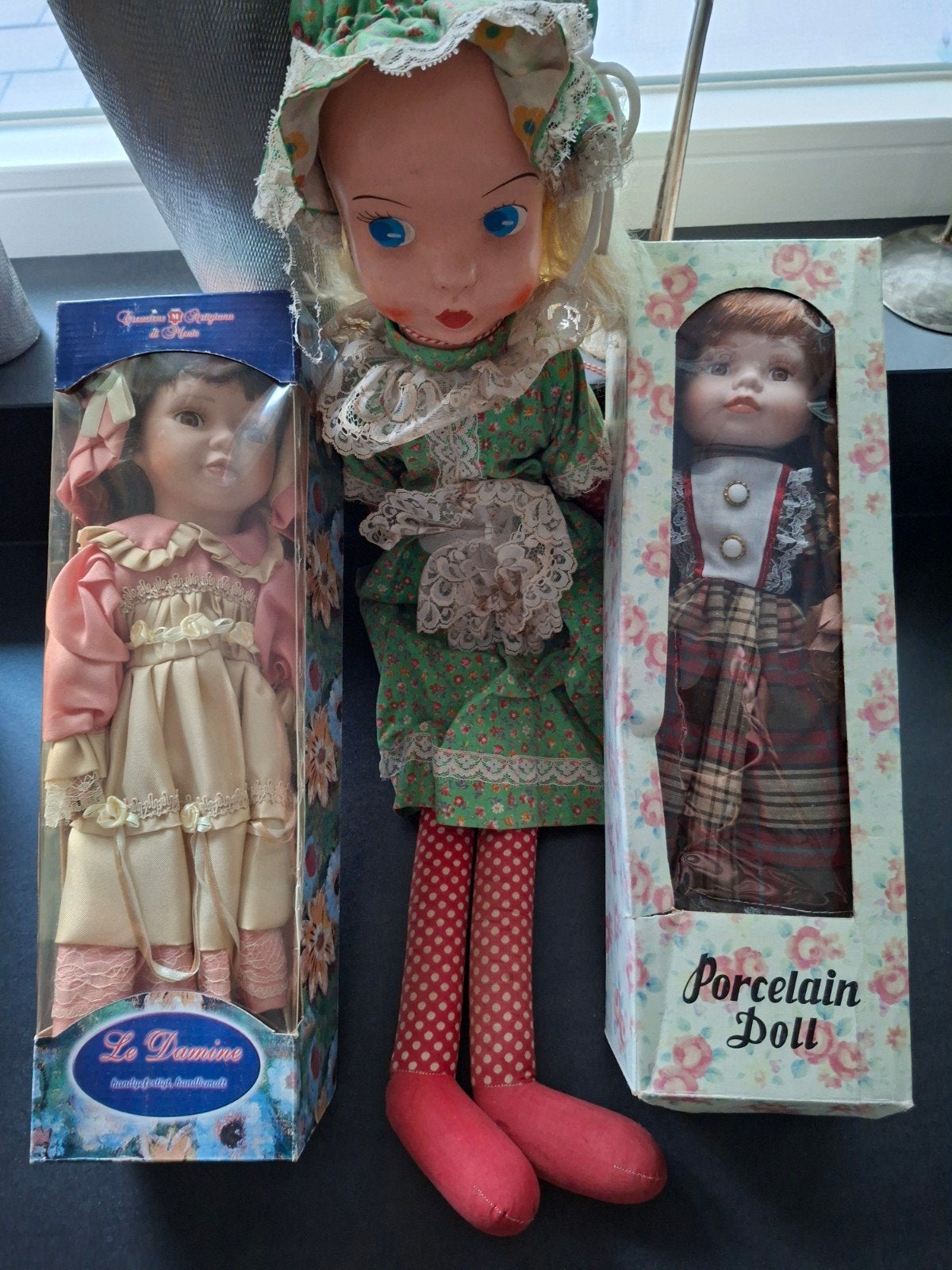 Set van 3 Vintage Poppen: Le Damine & Porseleinen Pop, Ophalen, Gebruikt, Pop
