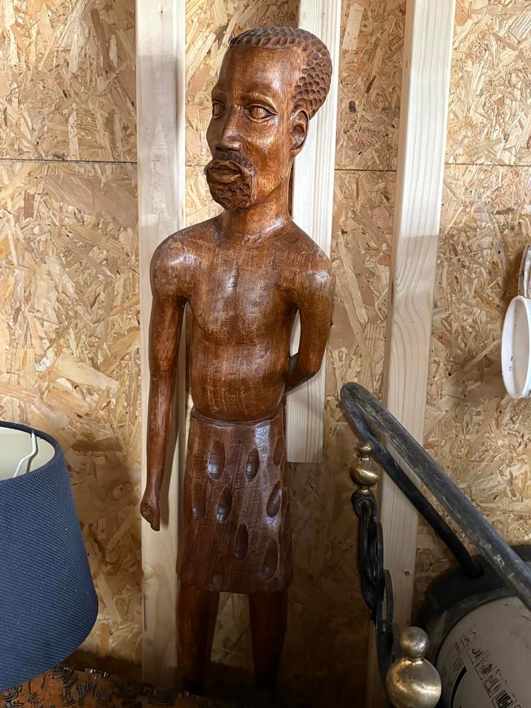 Houten beeld Afrikaanse krijger, Antiek en Kunst, Ophalen of Verzenden