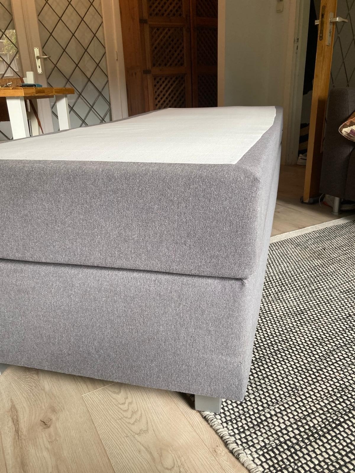 Eenpersoons grijze boxspring extra lang 80x210cm, Ophalen, Gebruikt, Eenpersoons, 210 cm