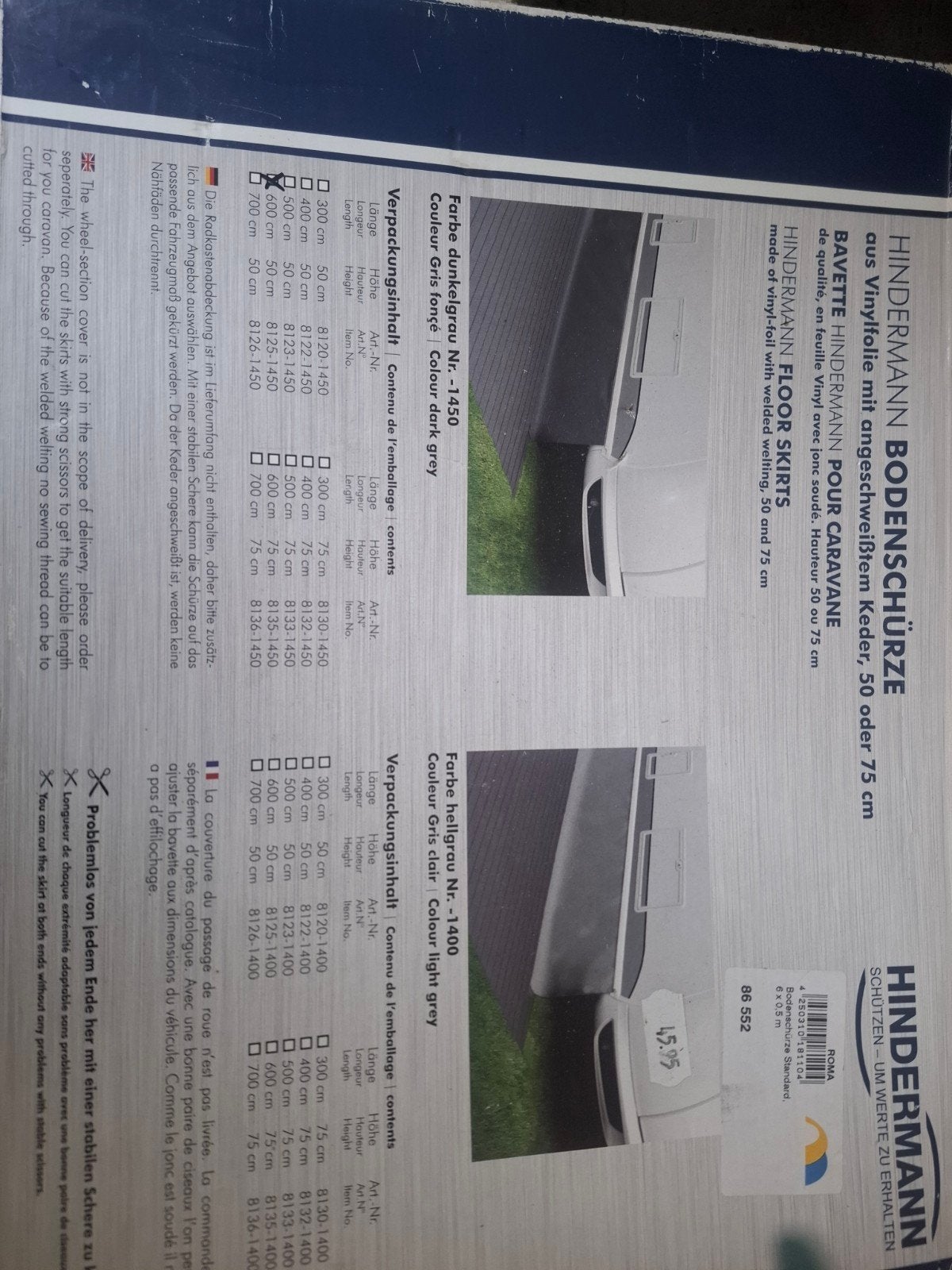 HINDERMANN Bodenschürze voor caravan - Donkergrijs 600cm, Caravans en Kamperen, Ophalen of Verzenden, Nieuw